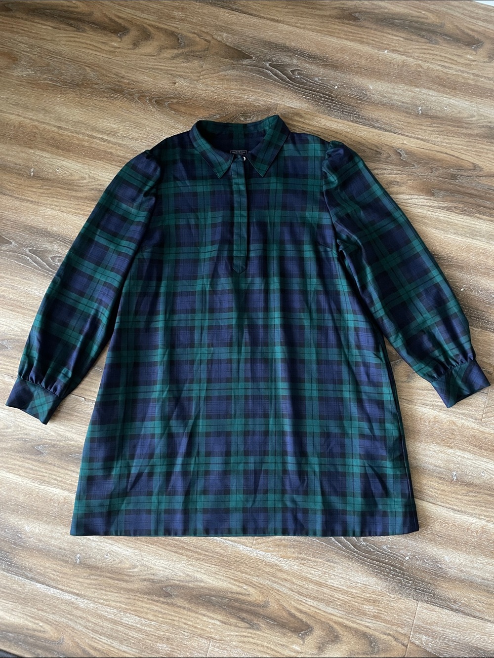 Vineyard Vines Long Sleeve Plaid Wool Blend Popover Shirtdress in Yuletide Watch